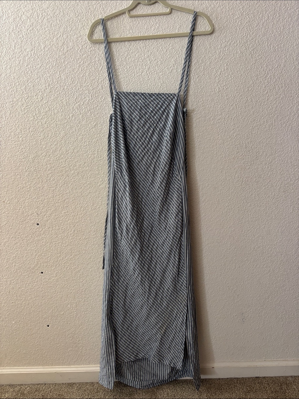 Blue and White Striped Maxi Slip Dress with Spaghetti Straps